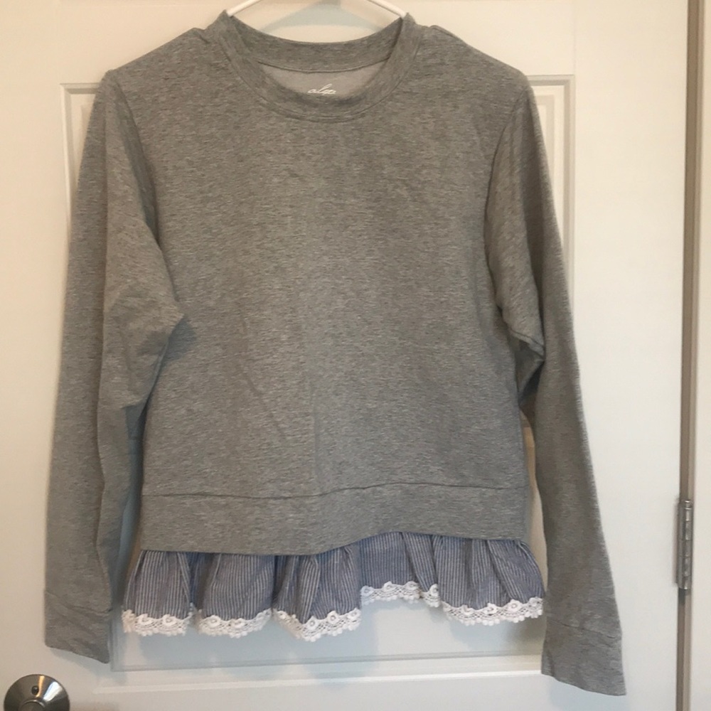 Gray sweatshirt with striped peplum detail